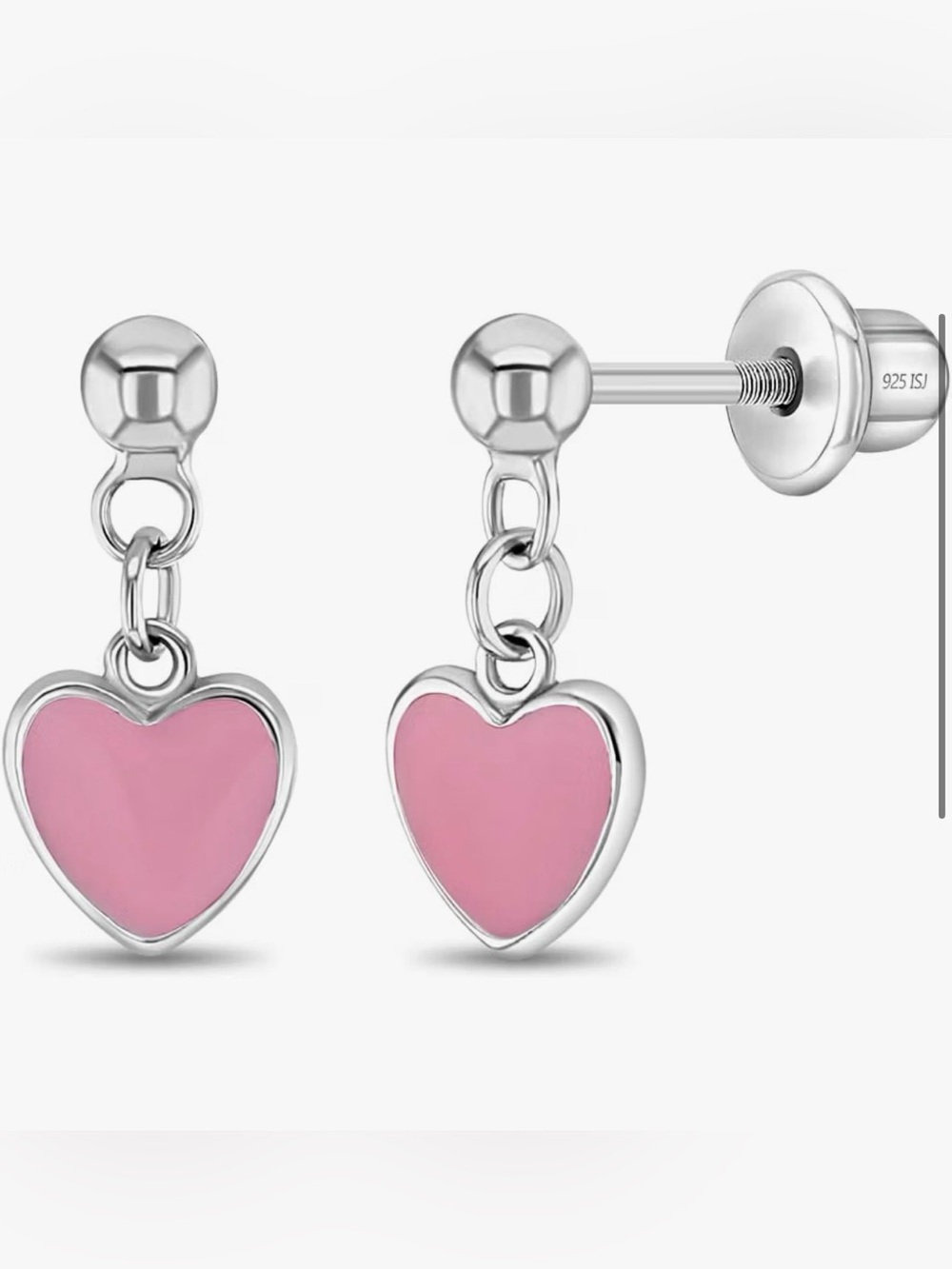 Sterling Silver Pink Kids Heart Earrings